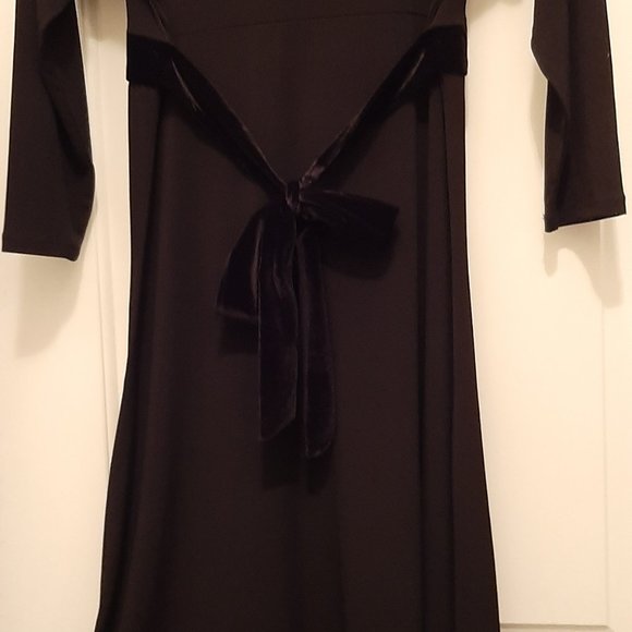 Attention brand Black Polyester, Velour trim Fit n Flare Midi Dress, Woman Sz S - Picture 12 of 12
